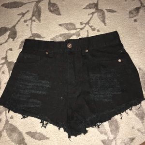High waisted black denim shorts